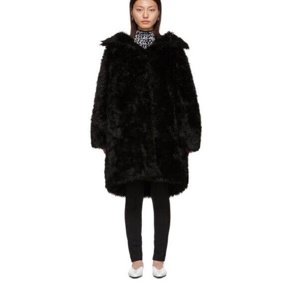 Balenciaga Black Faux Fur Swing Coat - Picture 1 of 13